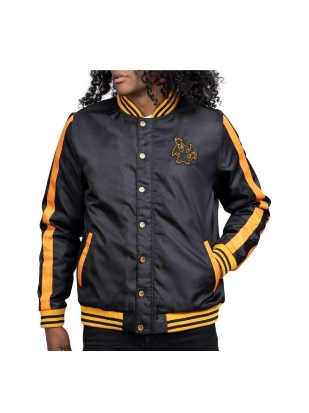Pokemon Charizard Snap Zip Down Insulated Adult Bomber Jacket -2XL-Black /Orange